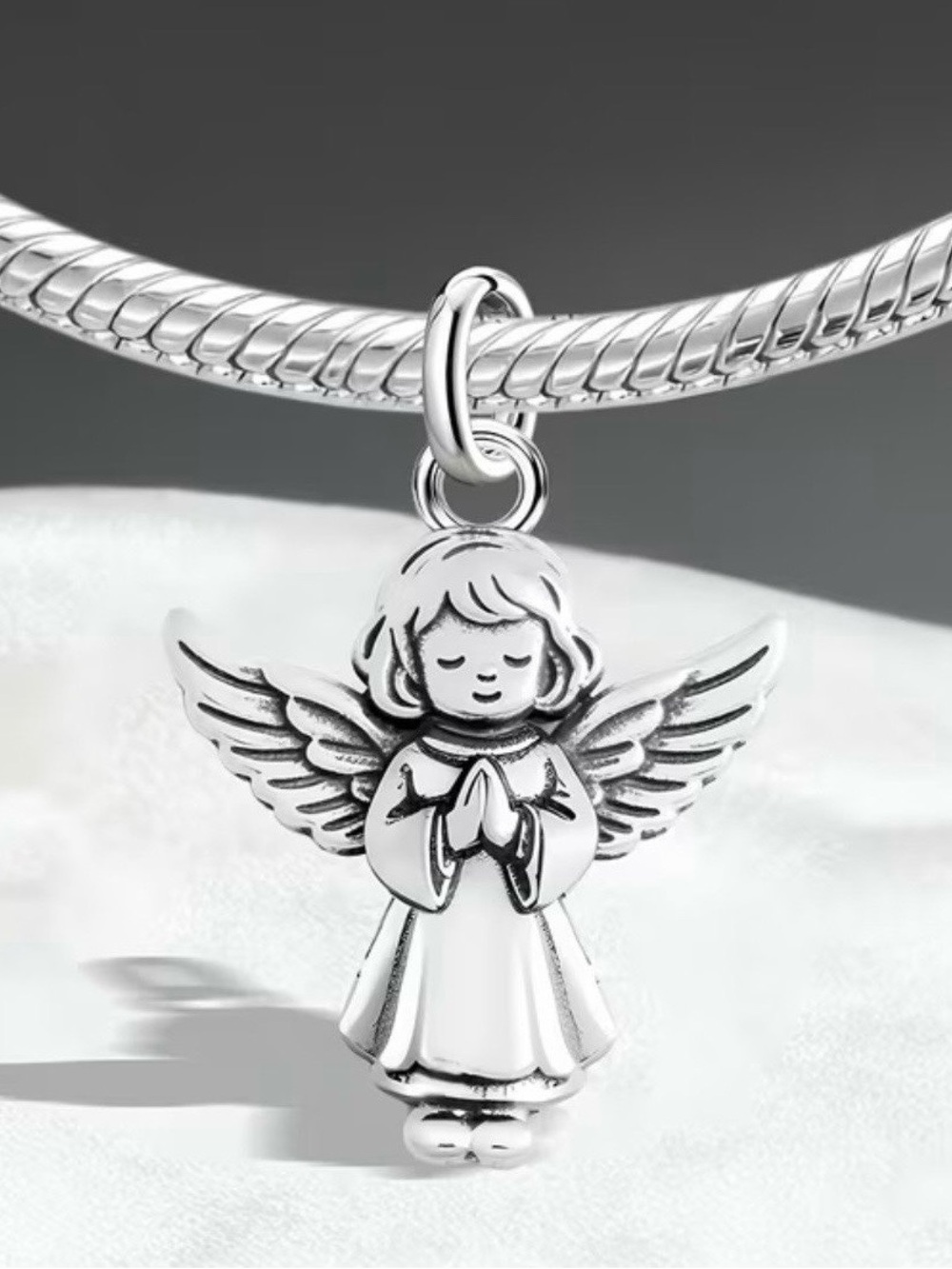 Sterling Silver Praying Angel Charm Pendant - Silver